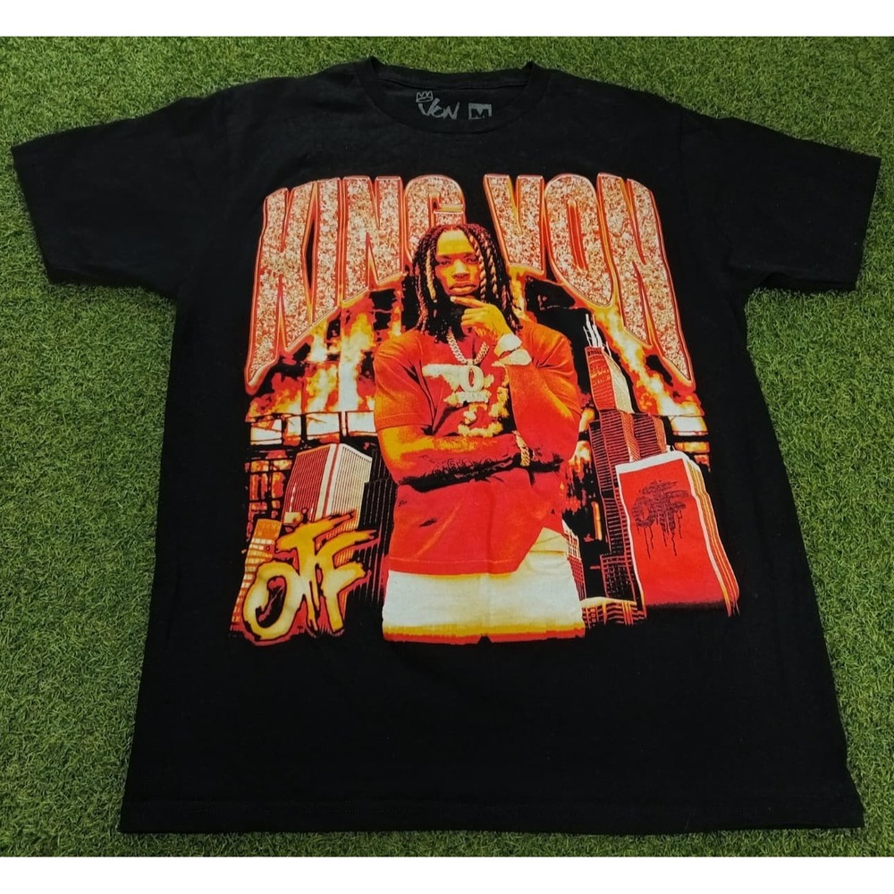King Von / OTF‎ T-Shirt Mens Medium Black O'Block Chicago Flames Graphic Cotton